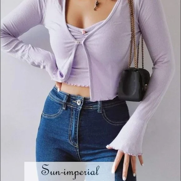 Lavender Ribbed Women's Top - Picture 3 of 3
